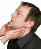 Dry mouth, swelling around the neck and behind the ears