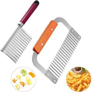 2 Pieces Crinkle Cutters Stainless Steel Wavy Slicers Kitchen Crinkle Cutter Chipper Vegetable Salad Chopping Knife for Potato Cucumber Carrot Vegetable Fruit